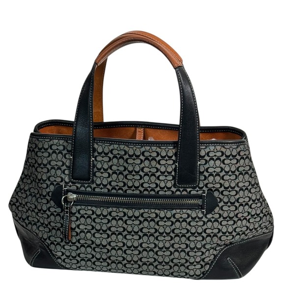 Coach Signature Black & Gray Satchel Handbag Purse with Leather Trim - Picture 1 of 13